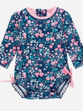 RuffleButts Moonlit Meadows Rash Guard One -Piece Swimsuit 6–12M Floral UPF 50+